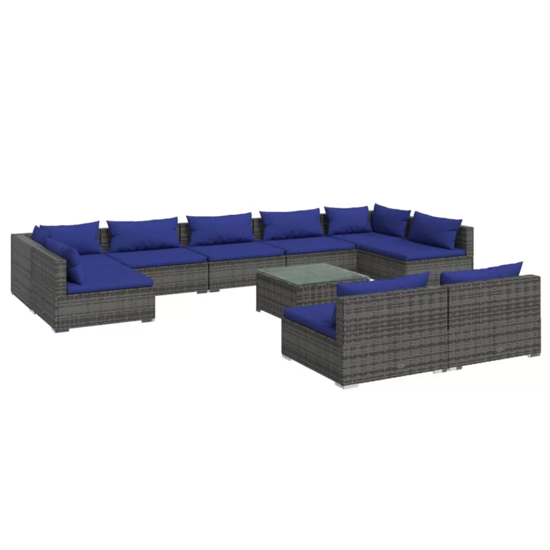 Vidaxl 10-tlg. Garten-lounge-set Mit Kissen Grau Poly Rattan günstig online kaufen