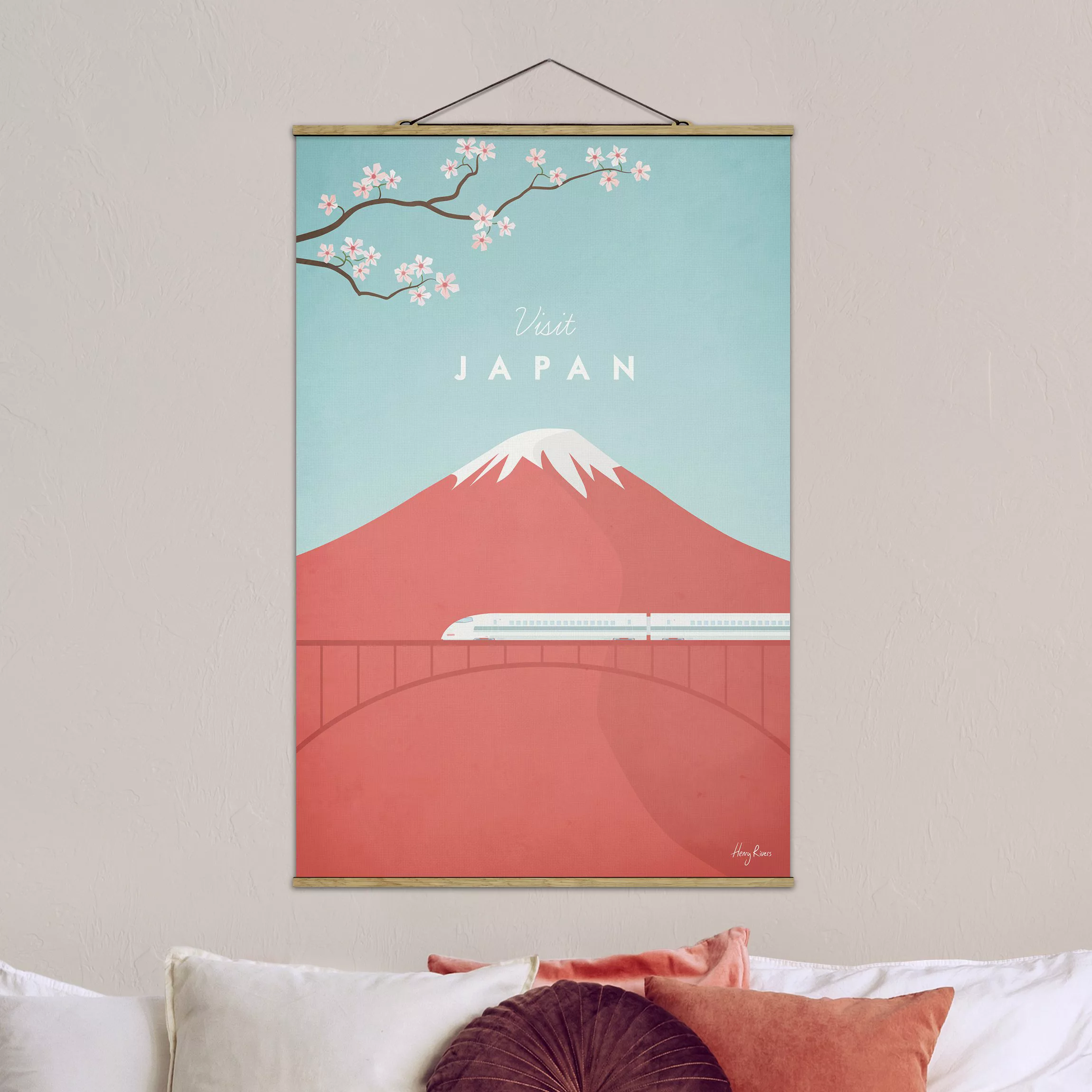 Stoffbild Blumen mit Posterleisten - Hochformat Reiseposter - Japan günstig online kaufen