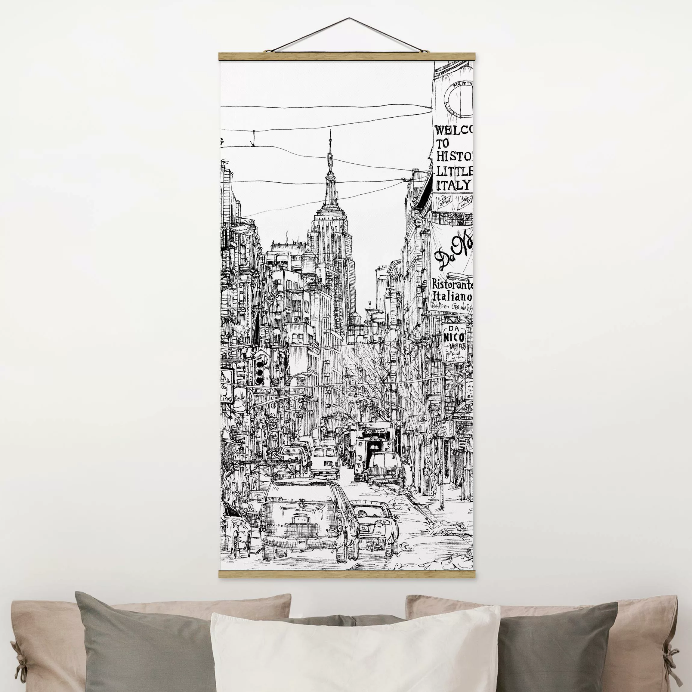 Stoffbild Kunstdruck mit Posterleisten - Hochformat Stadtstudie - Little It günstig online kaufen