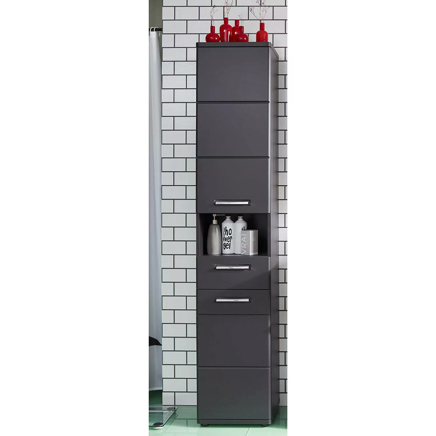 Badezimmer Hochschrank in grau mit grau matt MANACOR-19, B/H/T ca. 37/189/3 günstig online kaufen