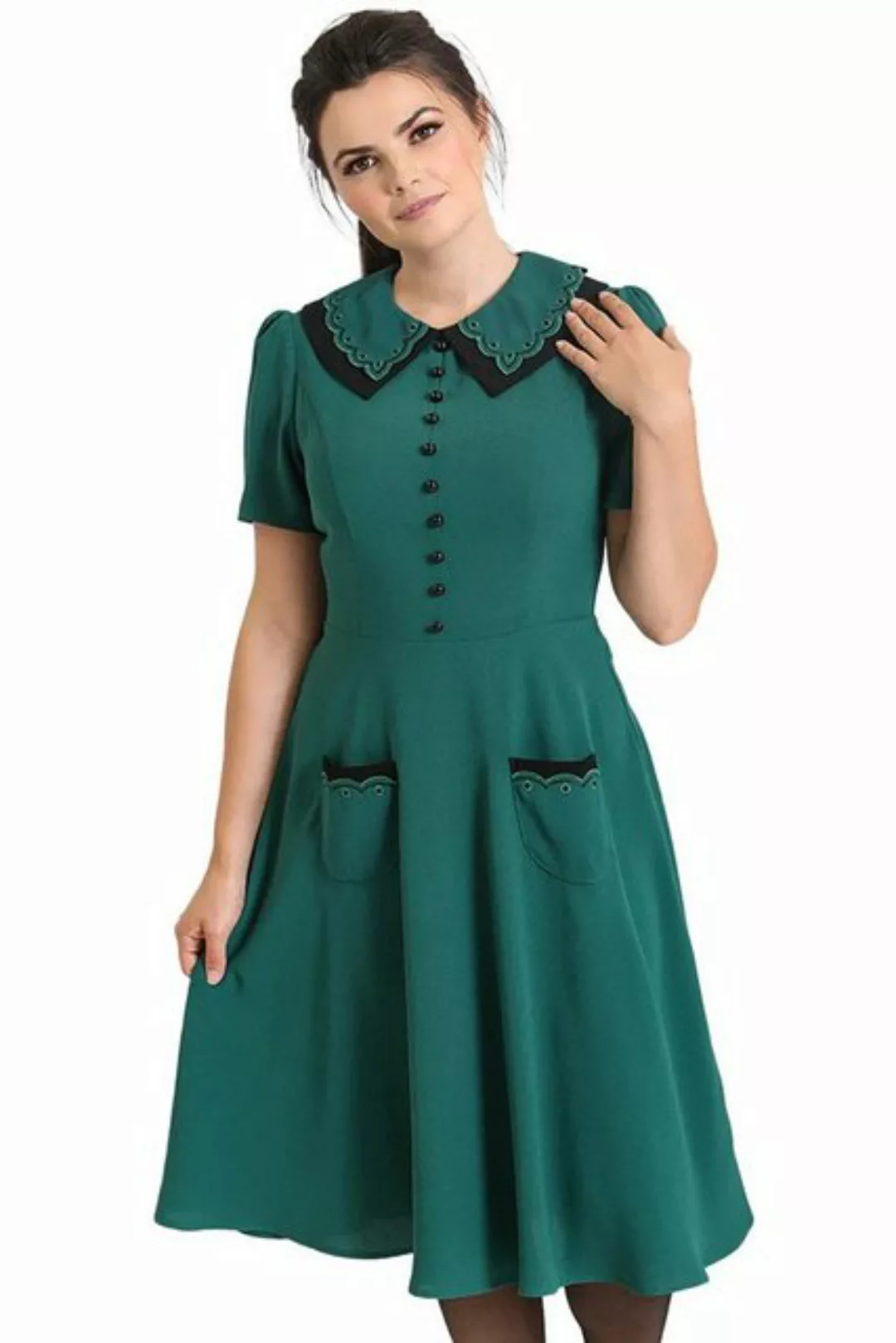 Hell Bunny A-Linien-Kleid Emily Dress Grün Retro Bubikragen 50s günstig online kaufen