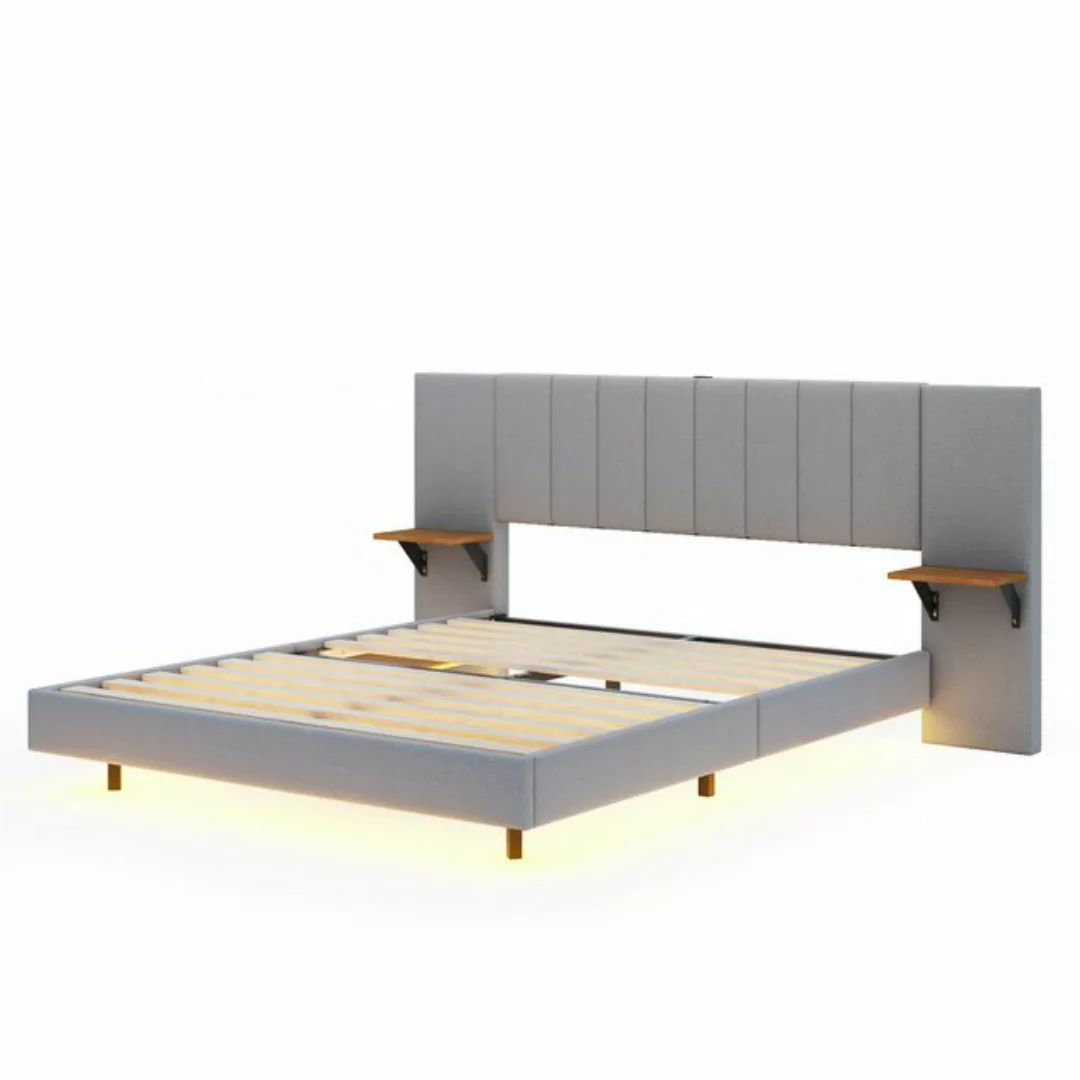 Rutaqian Bett Polsterbett Doppelbett mit LED 160×200 cm, Luxusvilla-Stil, ( günstig online kaufen