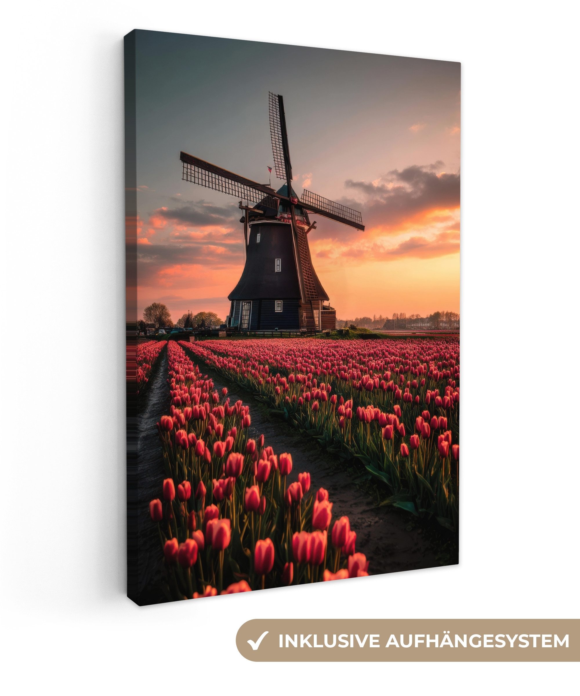 OneMillionCanvasses® Leinwandbild Mühle - Sonnenuntergang - günstig online kaufen