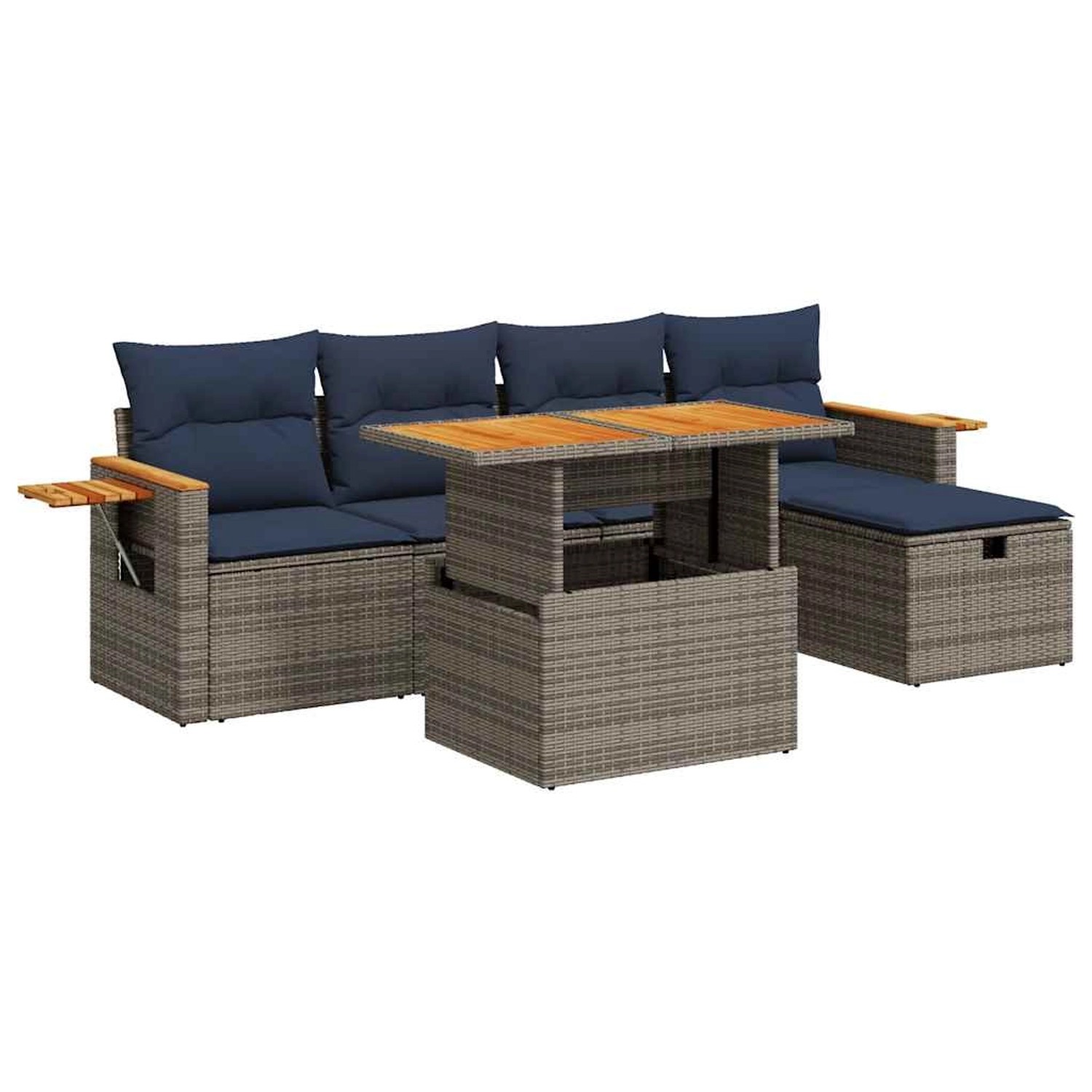 vidaXL 6-Tlg Garten-Sofagarnitur mit Kissen Grau Poly Rattan Akazie 3328132 günstig online kaufen