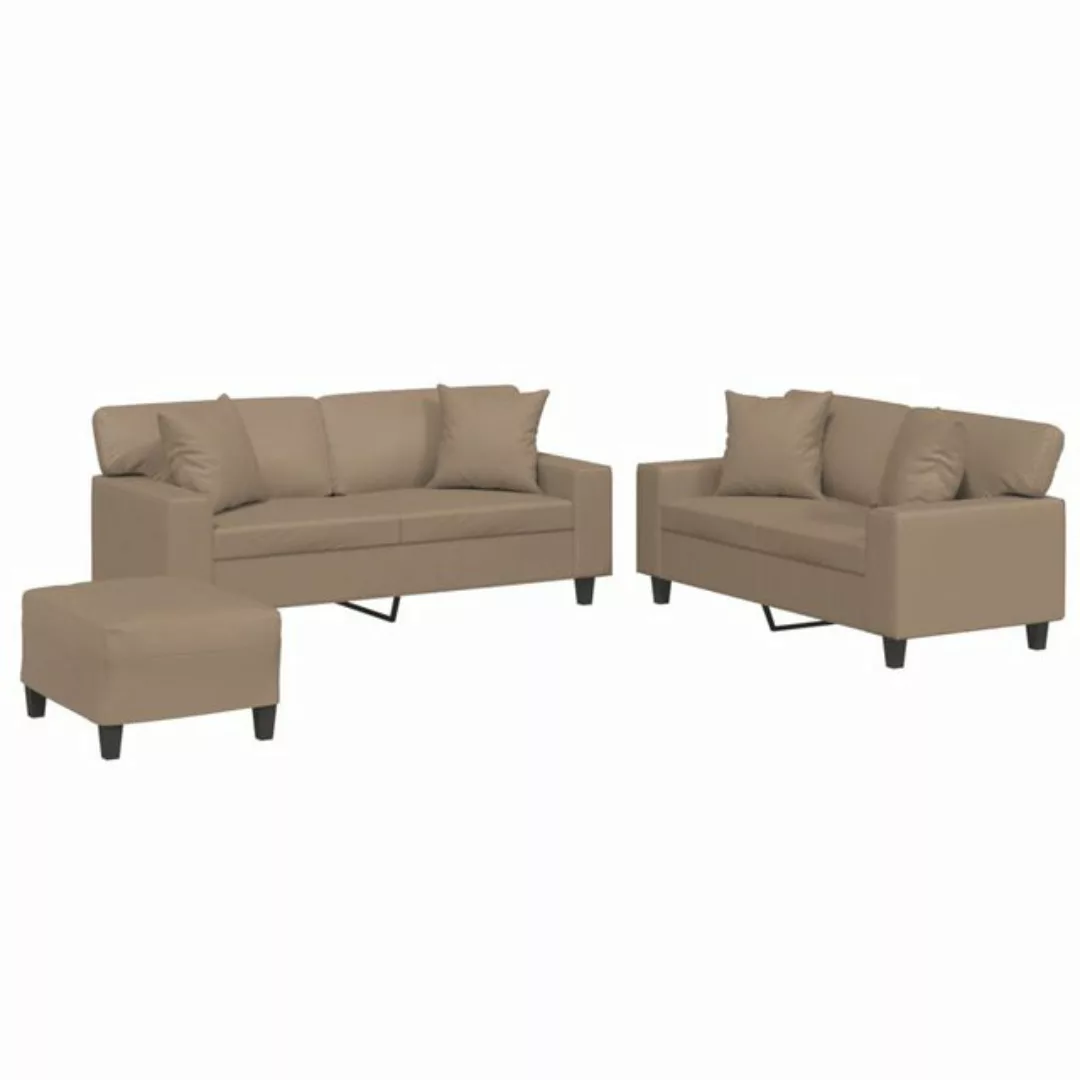 vidaXL Sofa 3-tlg. Sofagarnitur mit Kissen Cappuccino-Braun Kunstleder günstig online kaufen