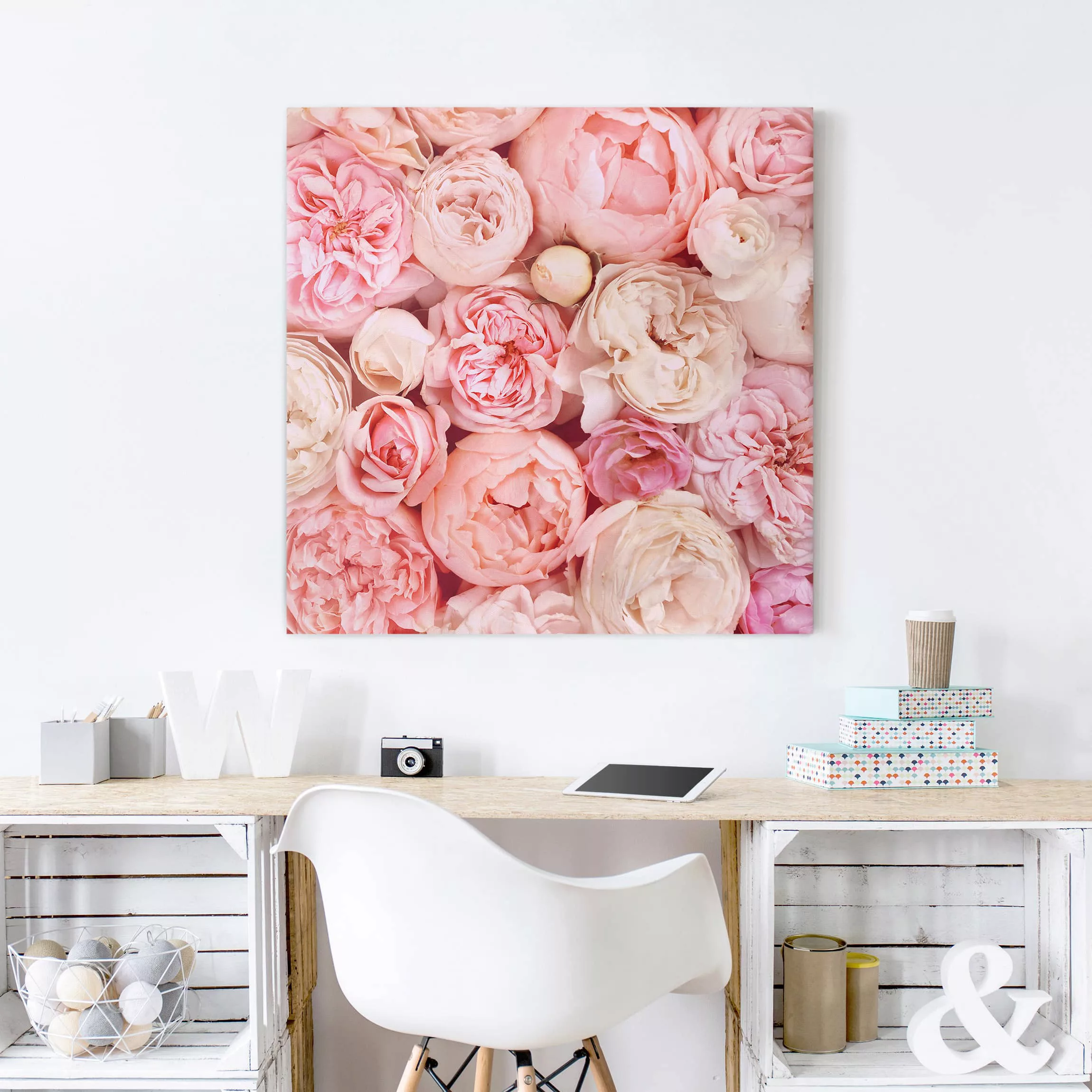 Leinwandbild Blumen - Quadrat Rosen Rosé Koralle Shabby günstig online kaufen