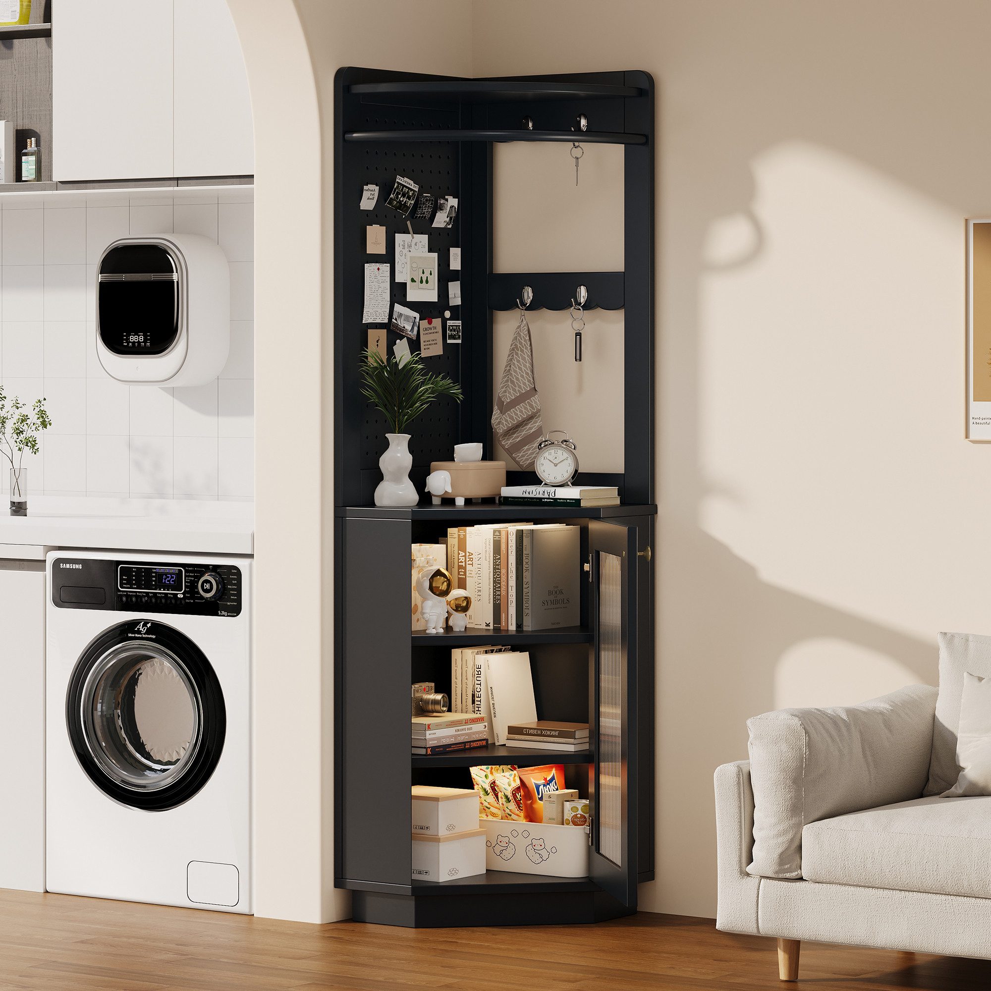 MODFU Highboard Badschrank mit Lichtleiste (Badmöbel, günstig online kaufen