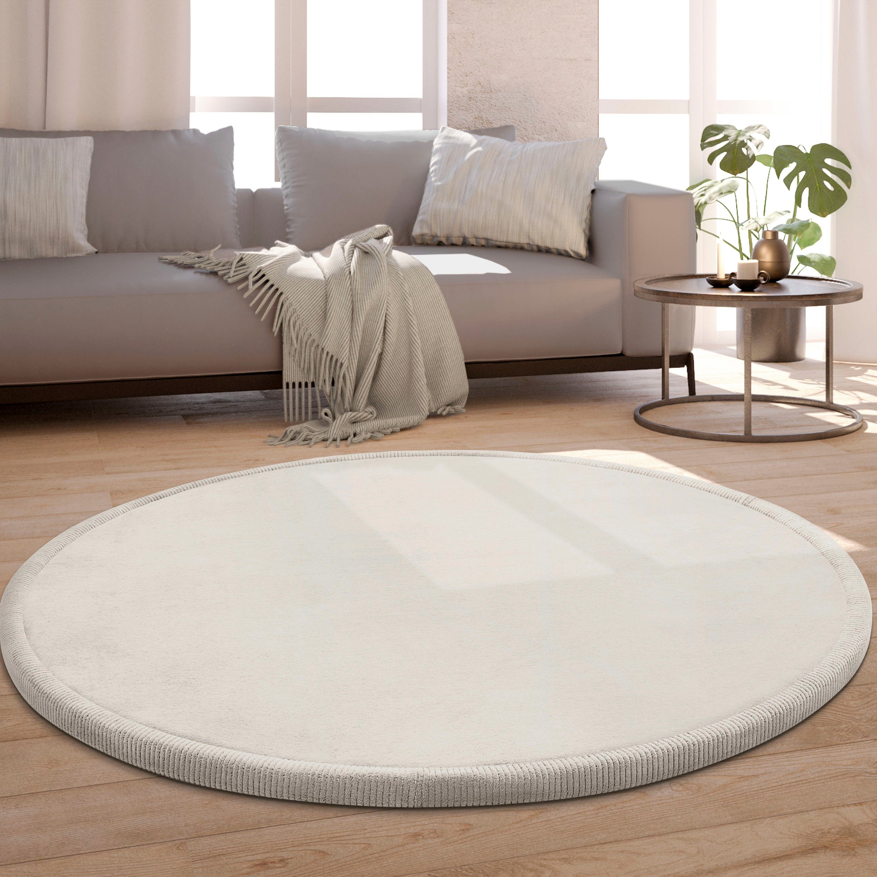 Paco Home Teppich »Tatami 475«, rund, 24 mm Höhe, Kurzflor, Uni Farben, mit günstig online kaufen