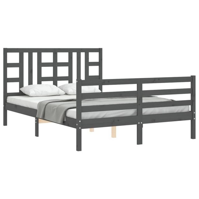 vidaXL Bett Massivholzbett mit Kopfteil Grau 140x190 cm günstig online kaufen