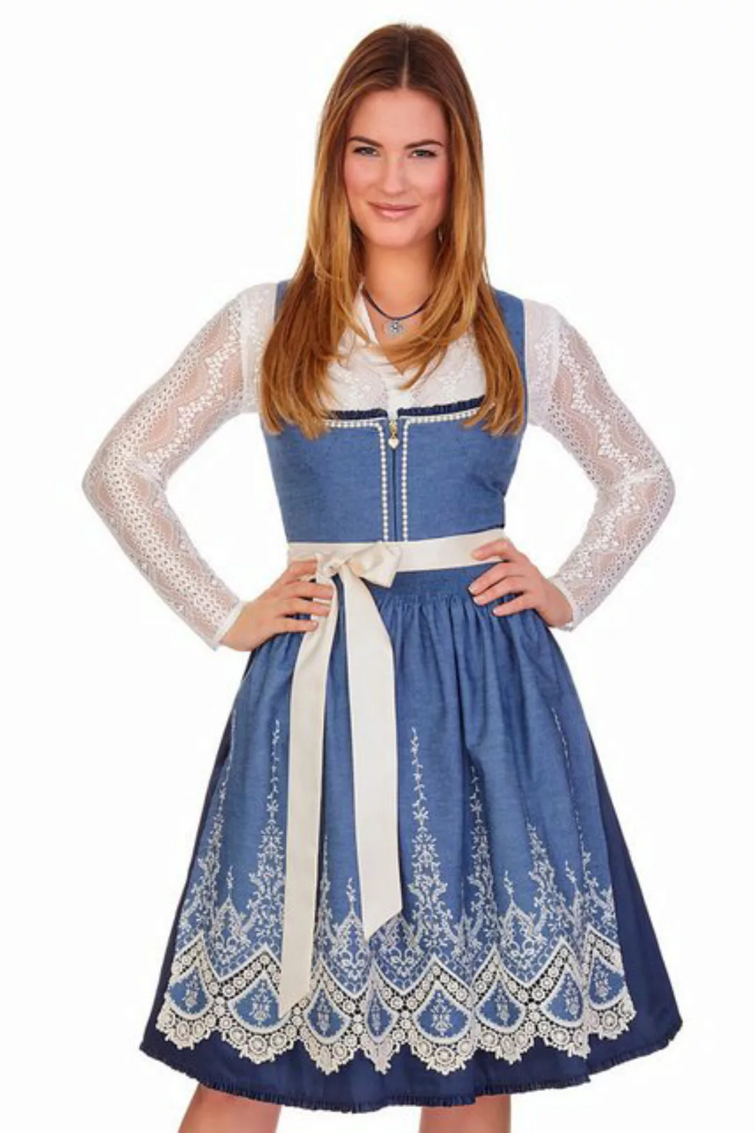 Alpenfee Tracht Dirndl Midi Dirndl 2tlg. - NEVA - jeansblau günstig online kaufen