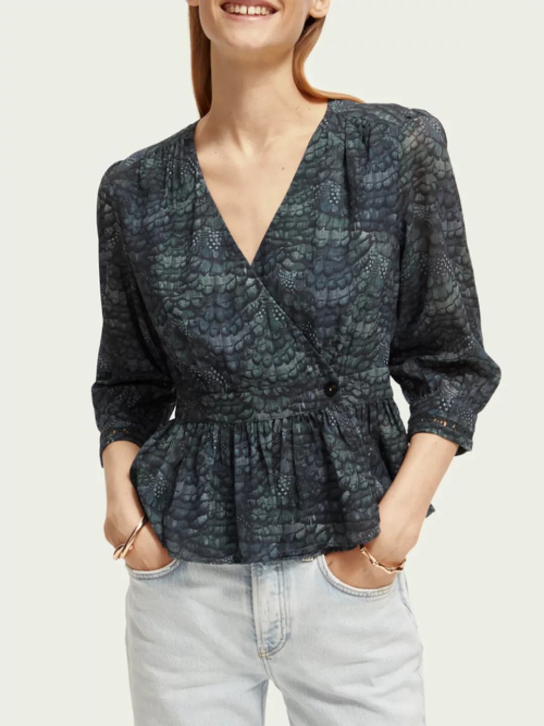 V-neck buttoned wrap blouse günstig online kaufen