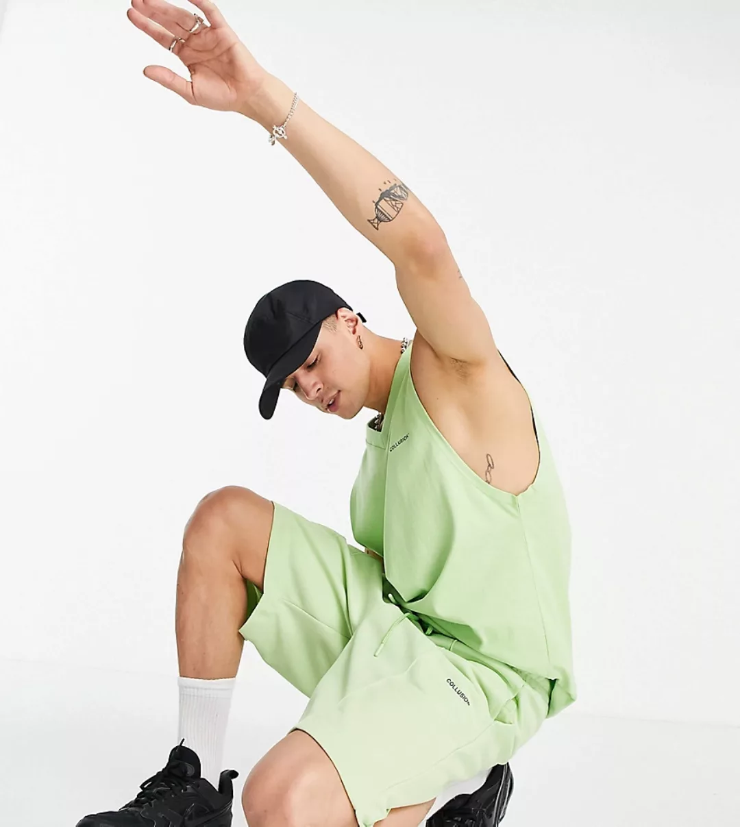 COLLUSION – Oversize-Shorts aus Polyester-Tricot in Grün, Kombiteil günstig online kaufen