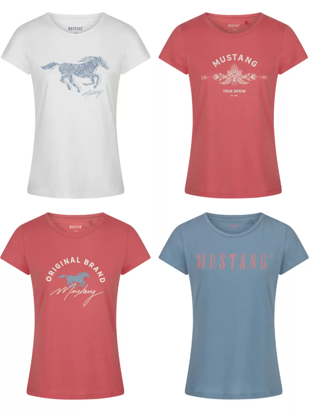 Mustang Damen T-Shirt 4er Pack Slim Fit S M L XL XXL günstig online kaufen