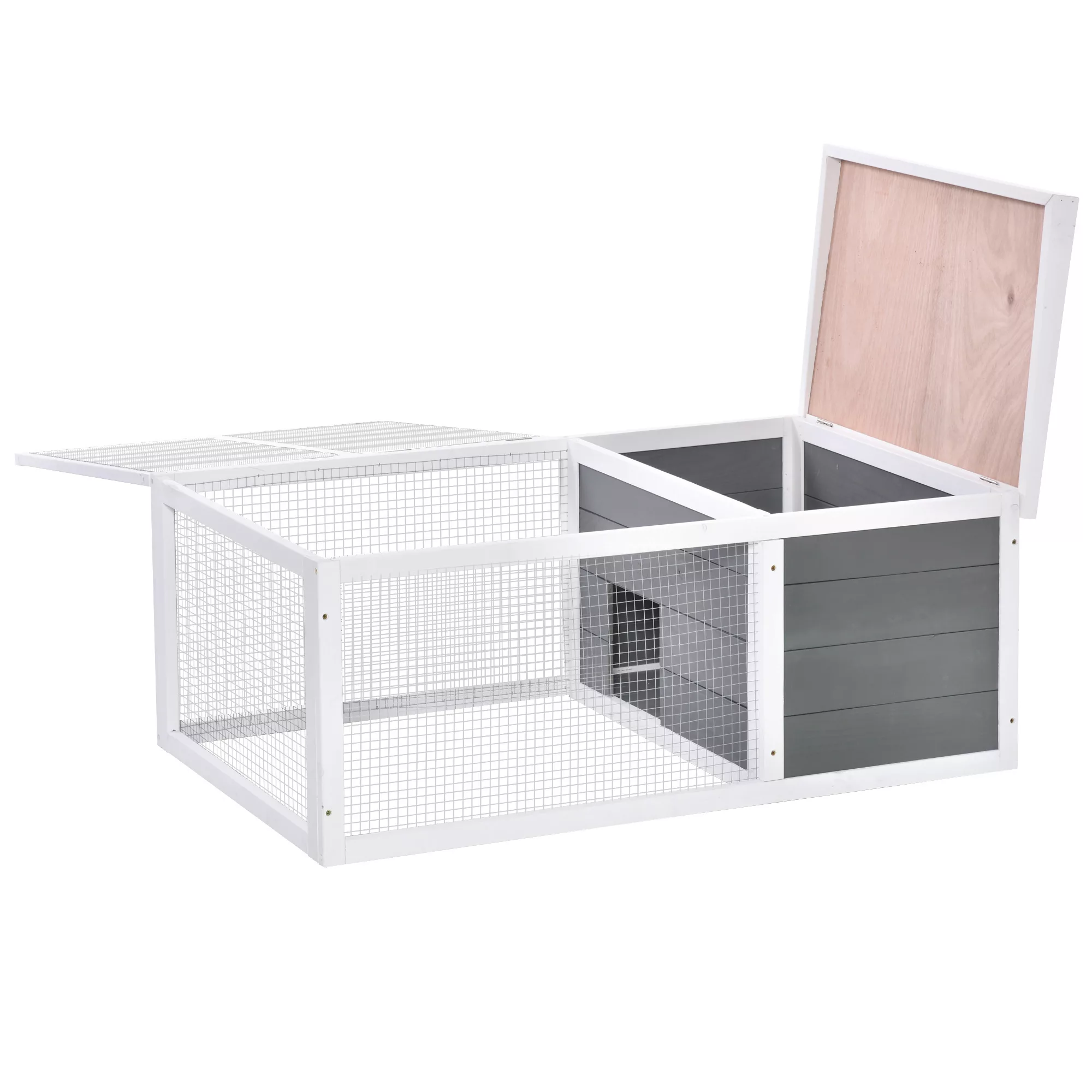 PawHut Kaninchenstall Käfig wasserdichter großer massiver Holzraum grau 115 günstig online kaufen