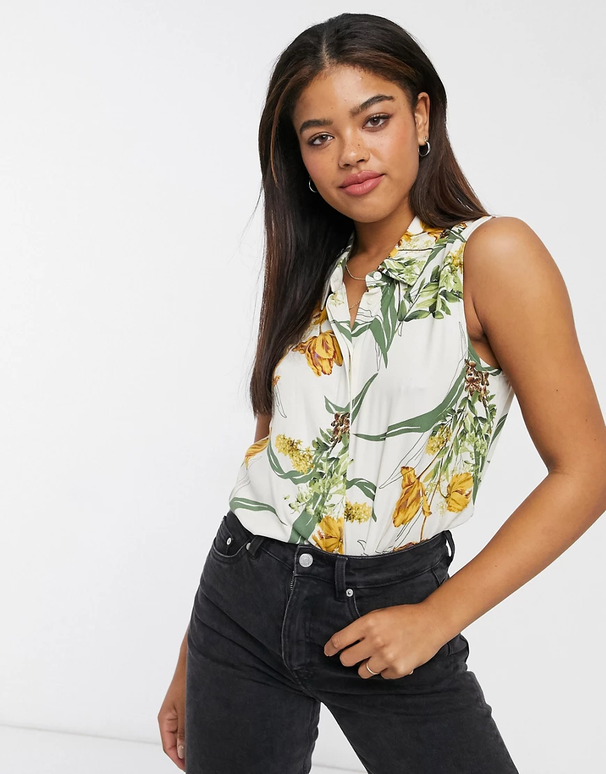 Object – Jamy – Ärmellose Bluse mit Blumenmuster, Kombiteil-Mehrfarbig günstig online kaufen
