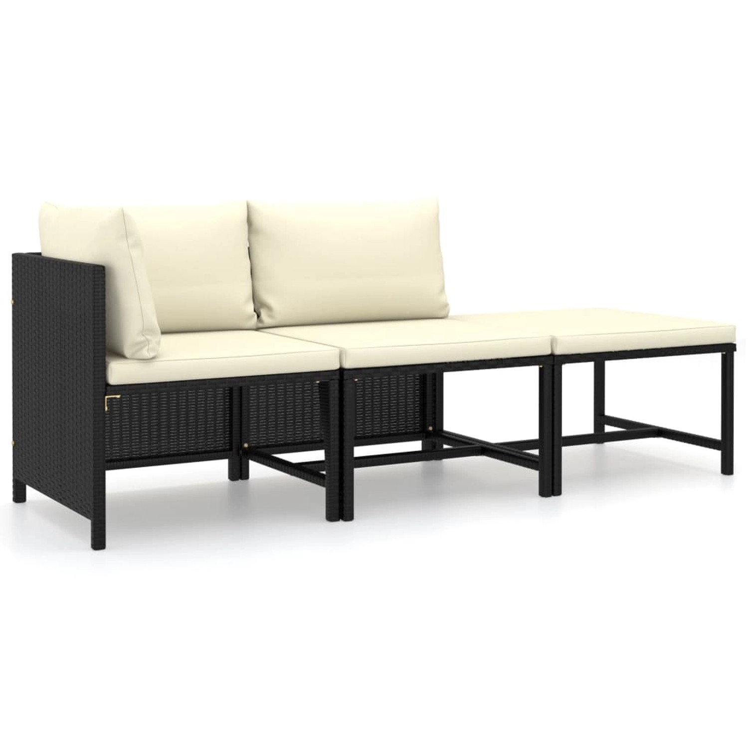 3-tlg. Garten-lounge-set Mit Kissen Poly Rattan Schwarz günstig online kaufen