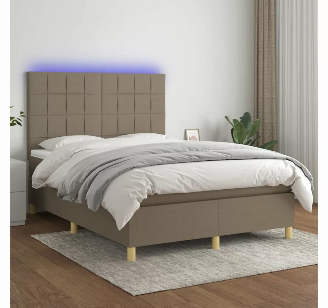 vidaXL Boxspringbett (140 x 190 cm, Quadrate, Taupe), mit LED günstig online kaufen