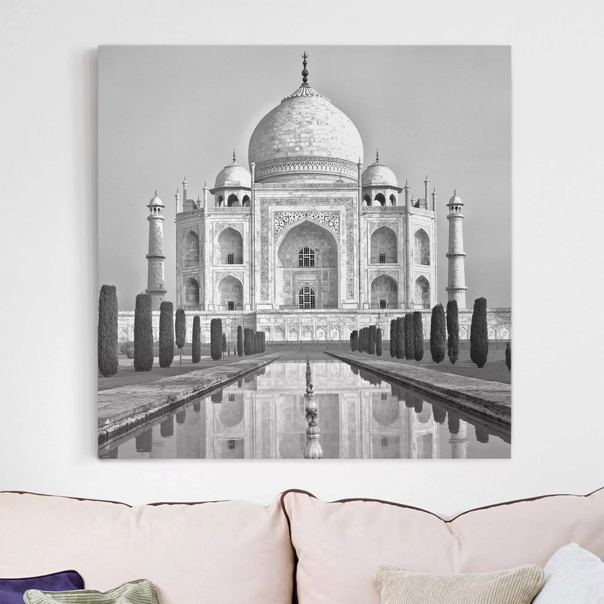 Leinwandbild Architektur & Skyline - Quadrat Taj Mahal mit Garten günstig online kaufen