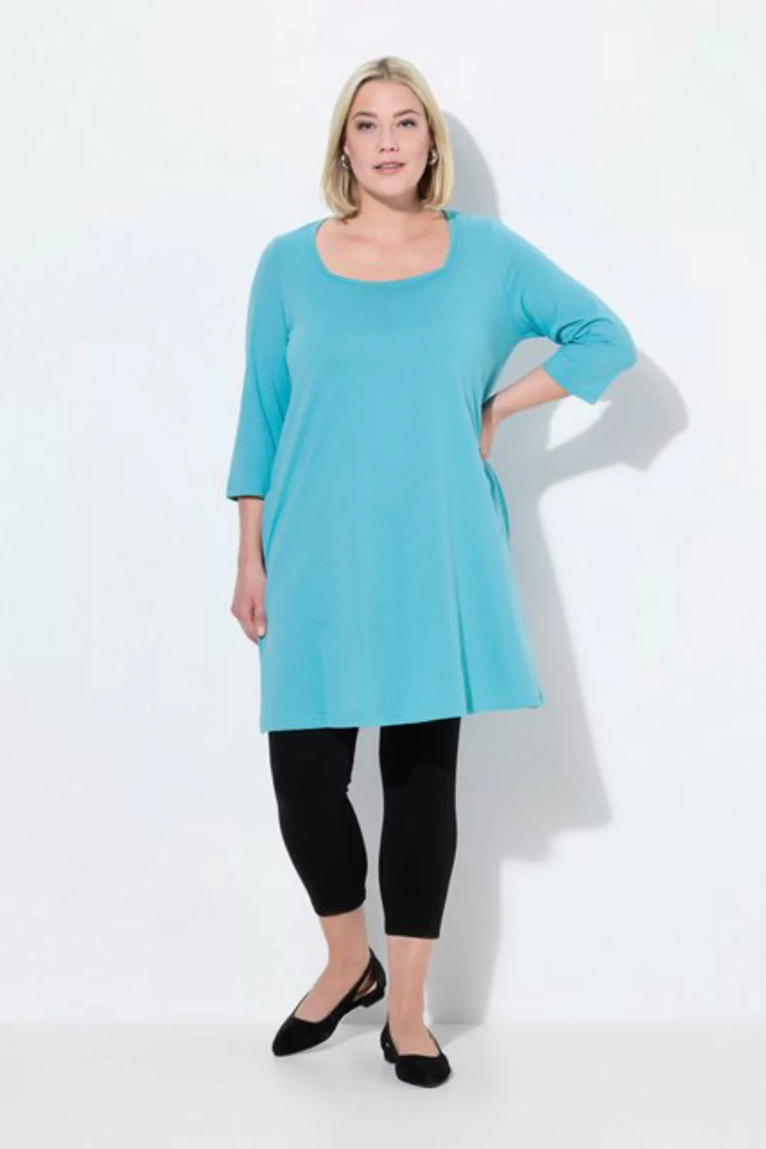 Ulla Popken Longshirt Longshirt A-Linie Carré-Ausschnitt 3/4-Arm günstig online kaufen