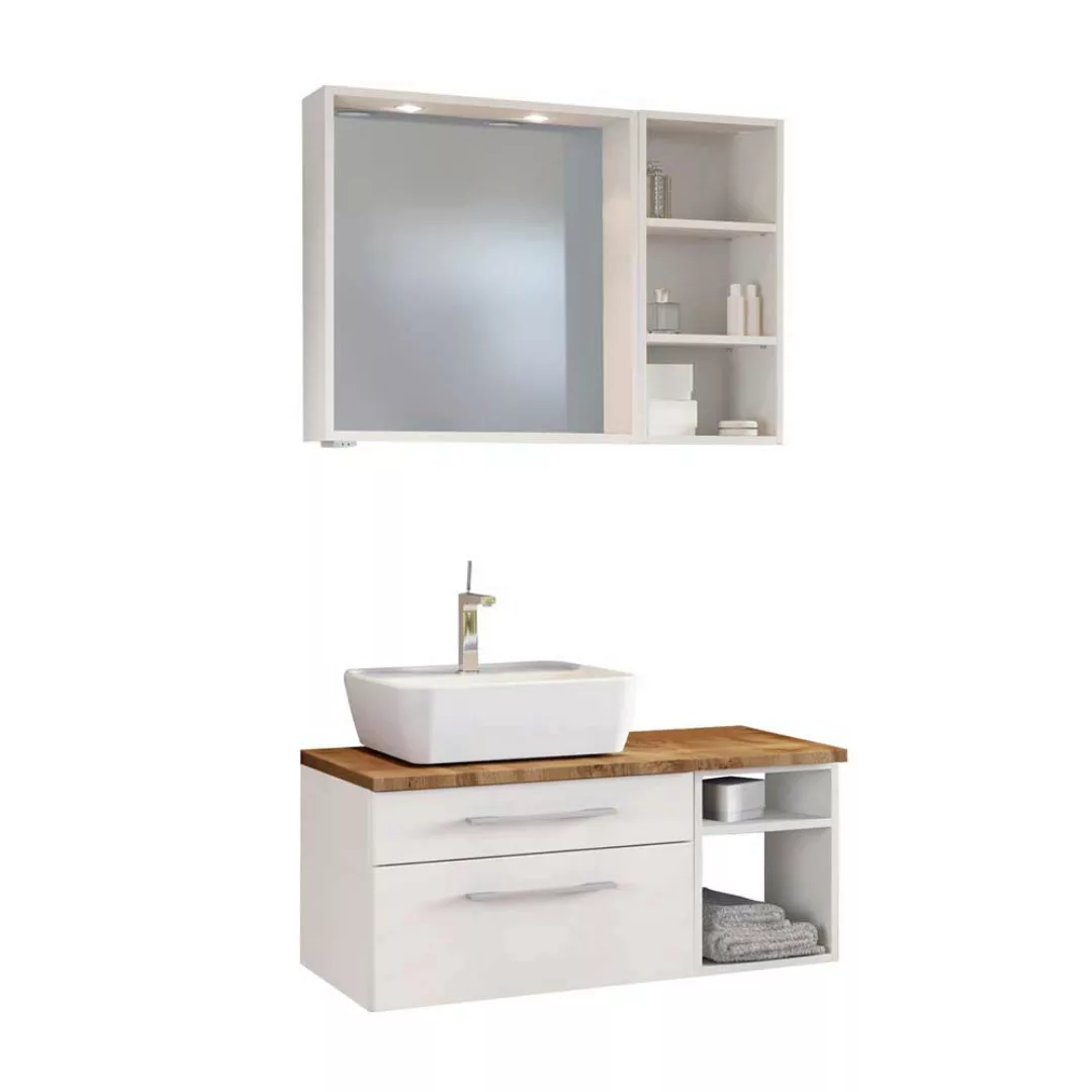 Waschtisch mit Badspiegel und Regal Weiß und Wildeiche Dekor (dreiteilig) günstig online kaufen