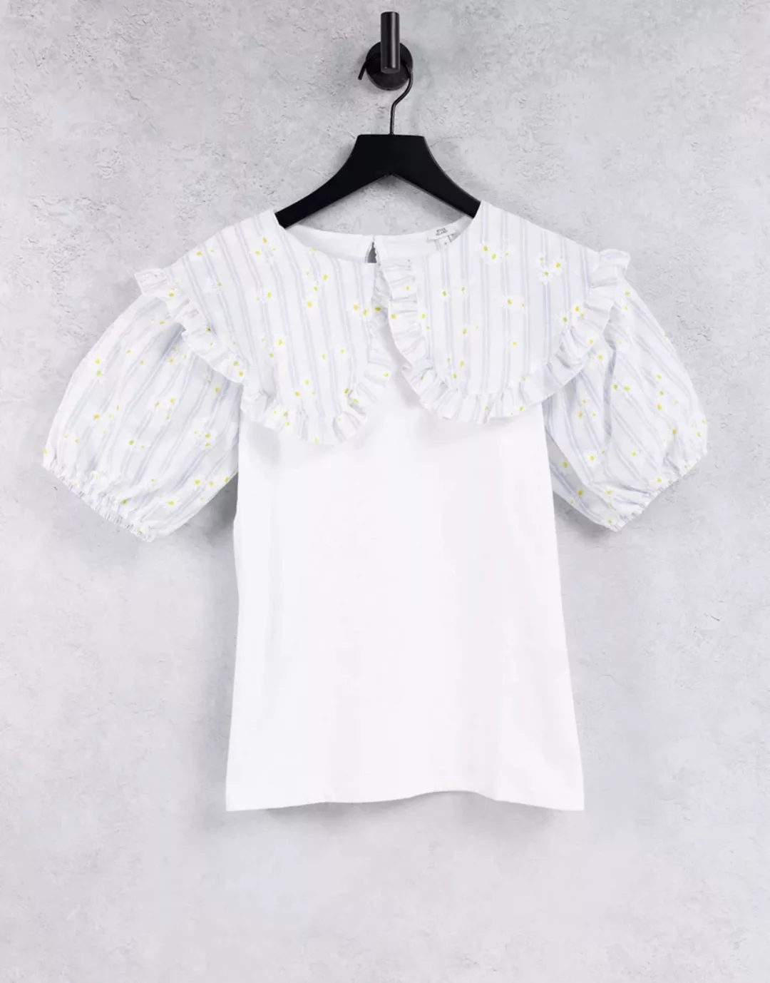 River Island – Oversize-T-Shirt mit Kragen und Vichy-Karo in Weiß günstig online kaufen
