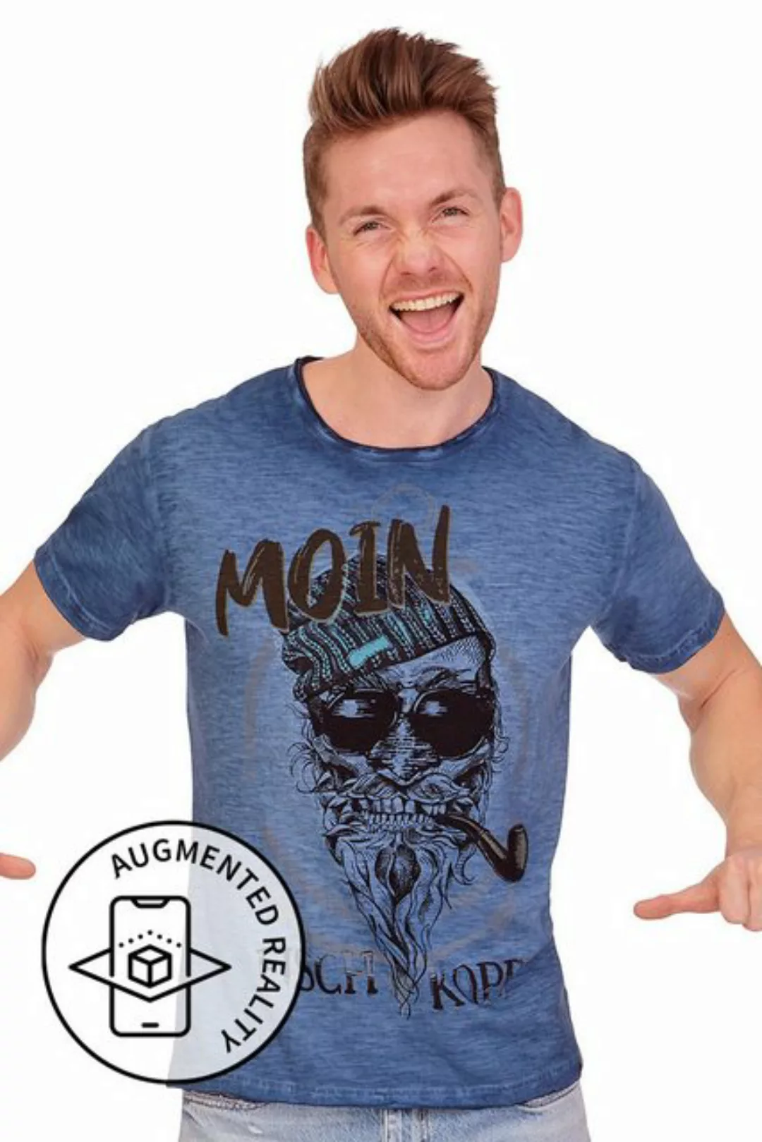 Hangowear Trachtenshirt Shirt Herren - FISCHKOPP - dunkelblau günstig online kaufen