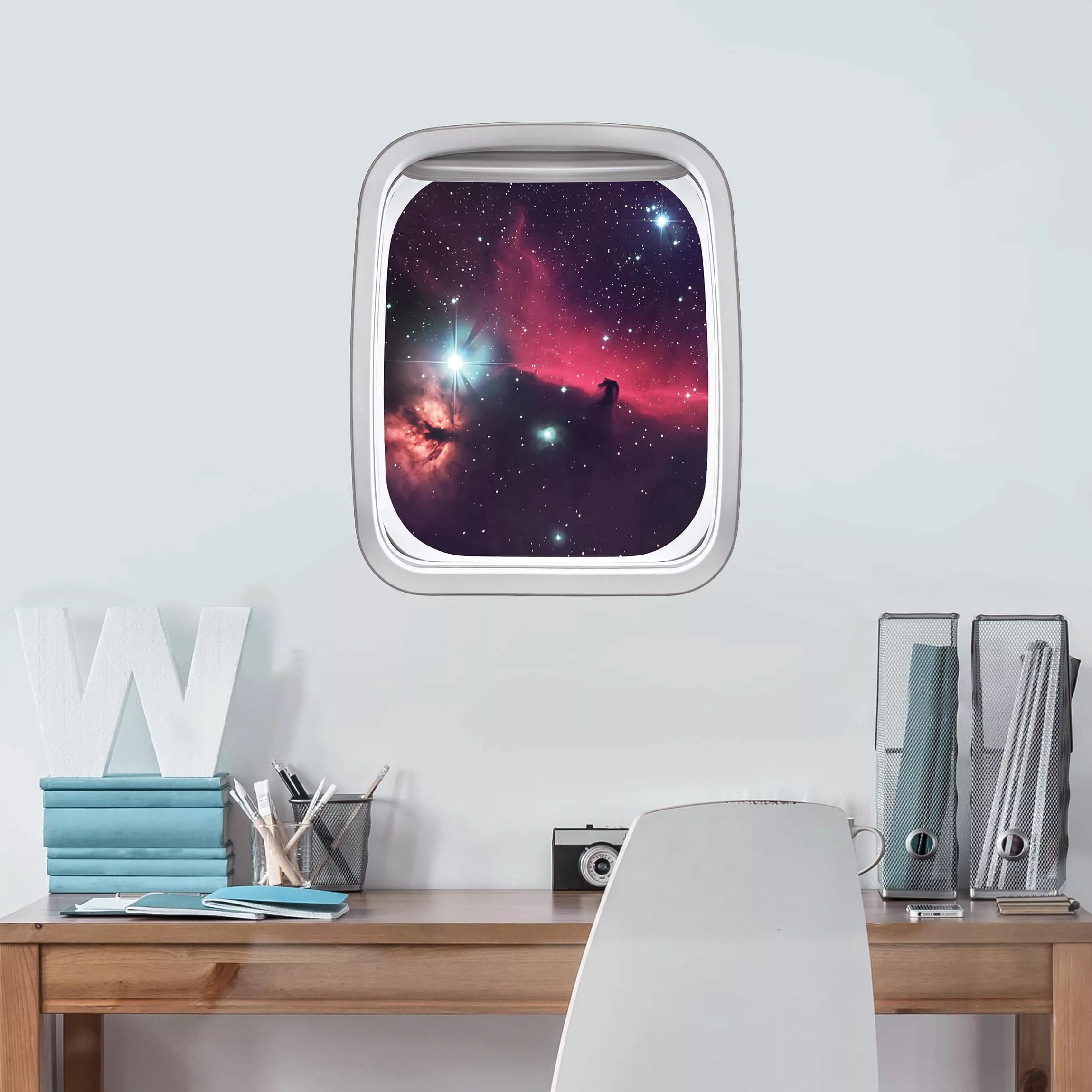 Wandtattoo Kinderzimmer Fenster Flugzeug Pferd im Weltraum günstig online kaufen
