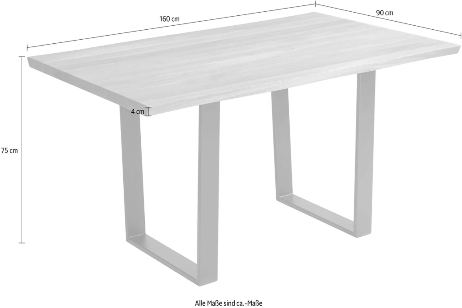 massivline&more Baumkantentisch "Oviedo 4", Massivholztischplatte mit Baumk günstig online kaufen