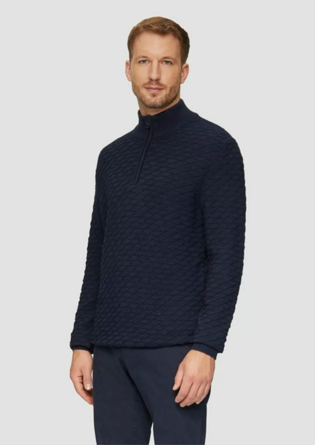 s.Oliver Strickpullover Strukturierter Pullover mit Half-Zip Rippblende günstig online kaufen