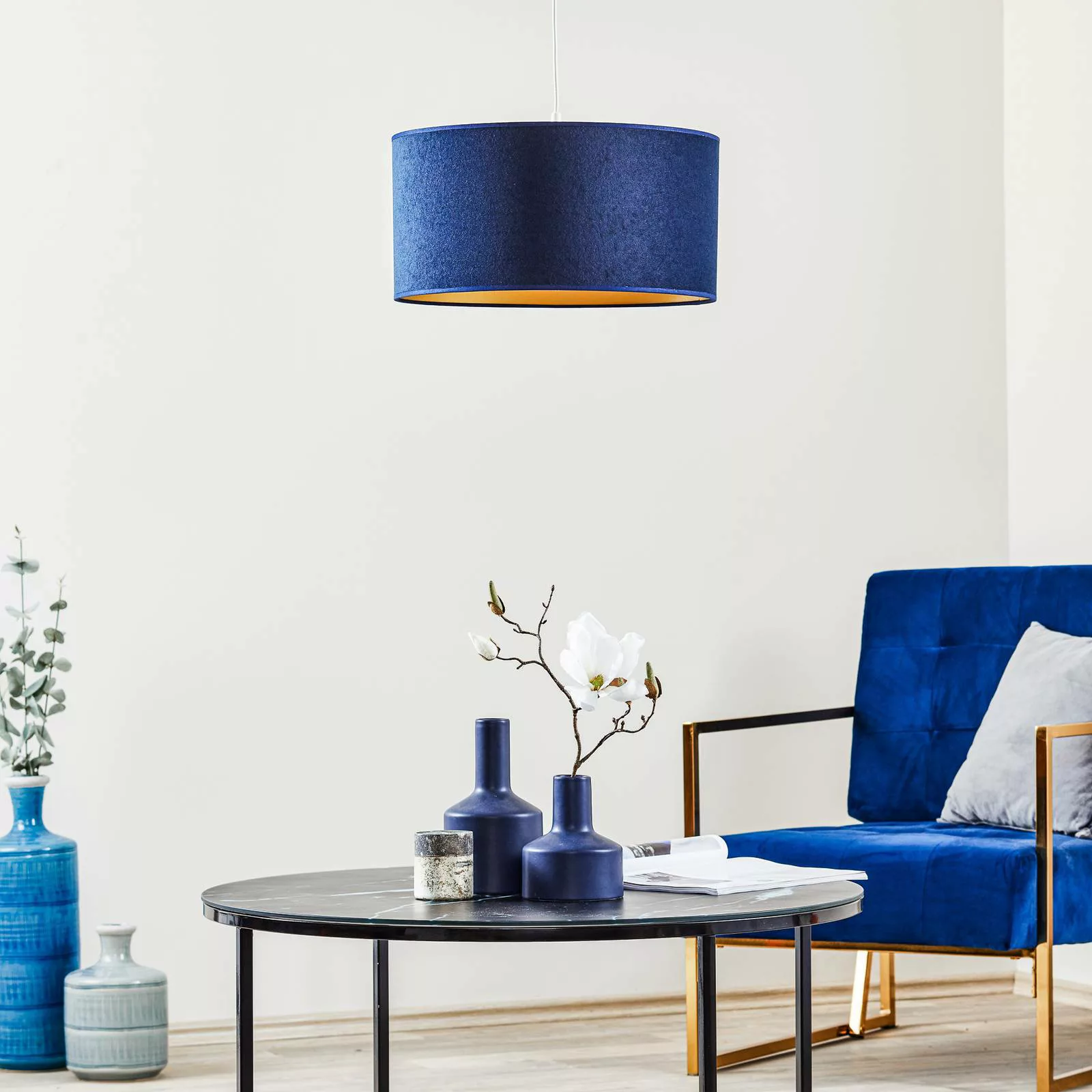 Hängeleuchte Roller, marineblau/gold günstig online kaufen