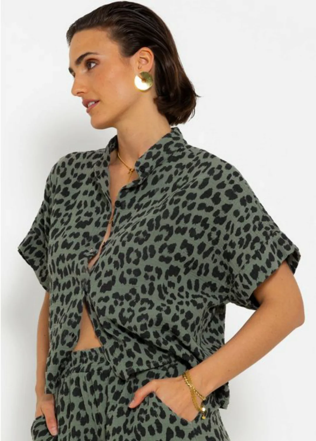 SASSYCLASSY Kurzarmbluse Baumwoll kurzarm Bluse mit Kragen und Knopfleiste günstig online kaufen
