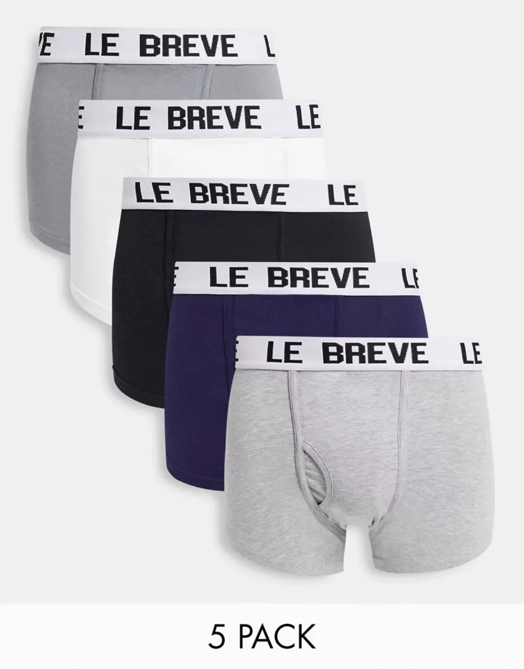 Le Breve – 5er-Pack mehrfarbige Unterhosen mit weißem Bund günstig online kaufen