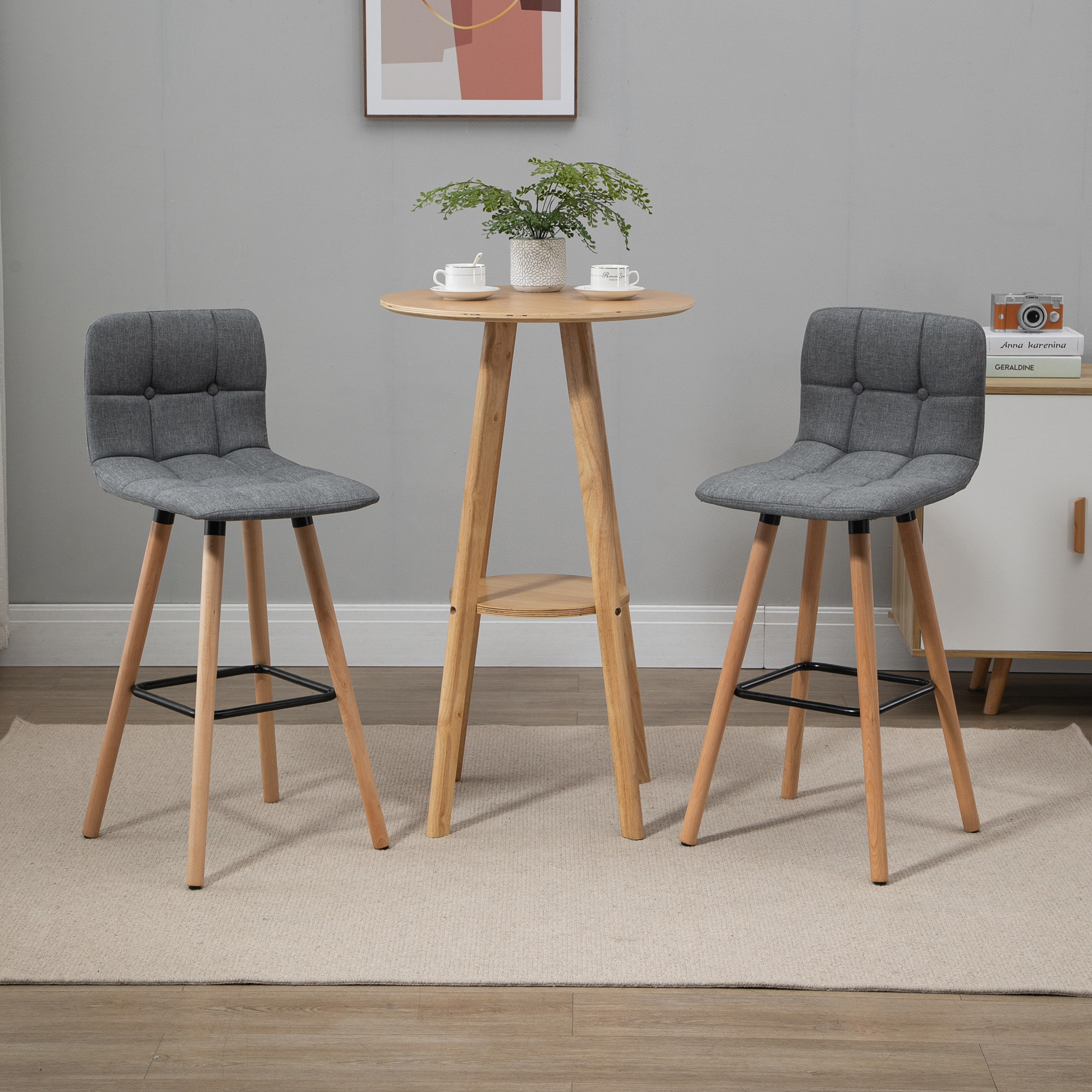 HOMCOM Set 2 Barhocker mit Rückenlehne und Fußstütze, Gepolsterter Stoffsit günstig online kaufen