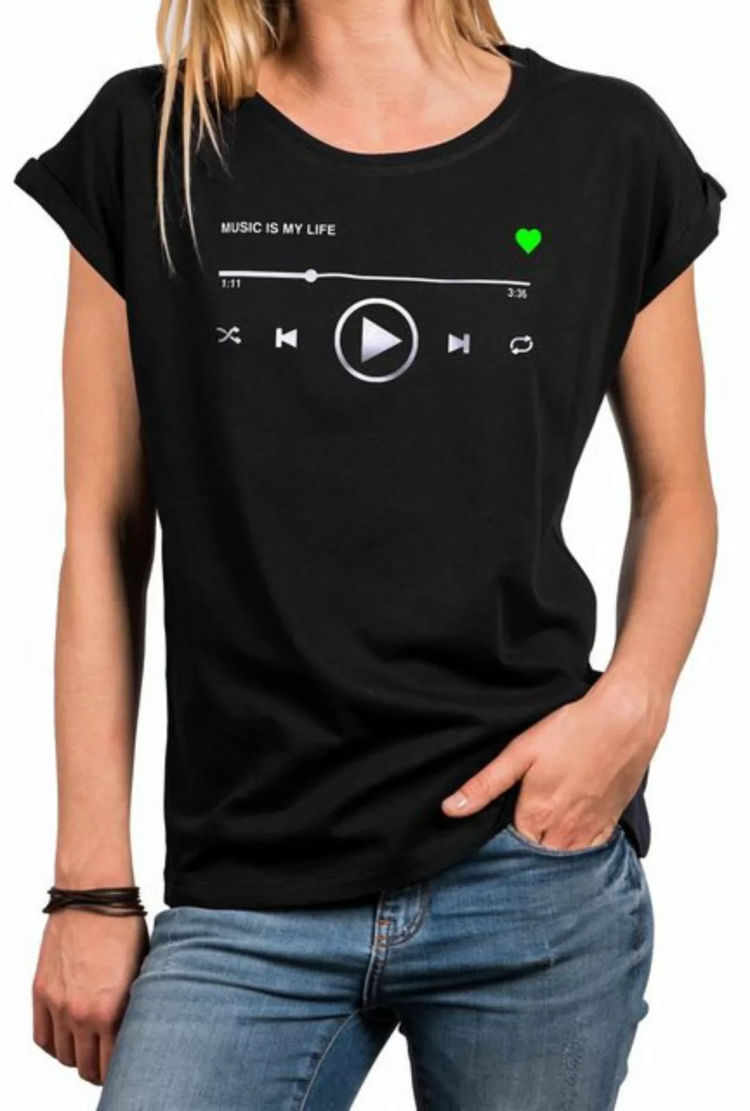 MAKAYA Print-Shirt Damen Kurzarm Top Sommer Motiv Musik Aufdruck Baumwolle günstig online kaufen
