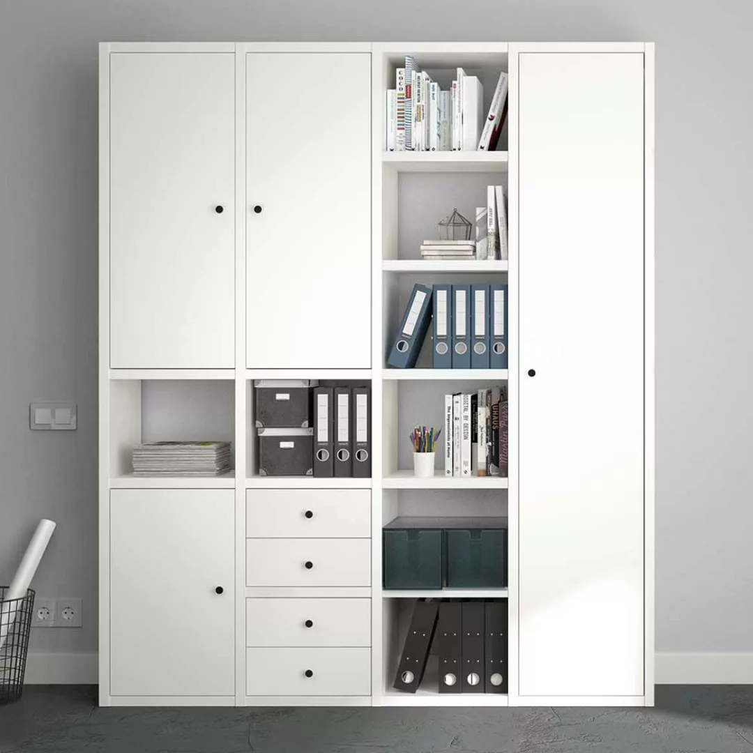 Büro Regalkombination in Weiß vier Schubladen günstig online kaufen
