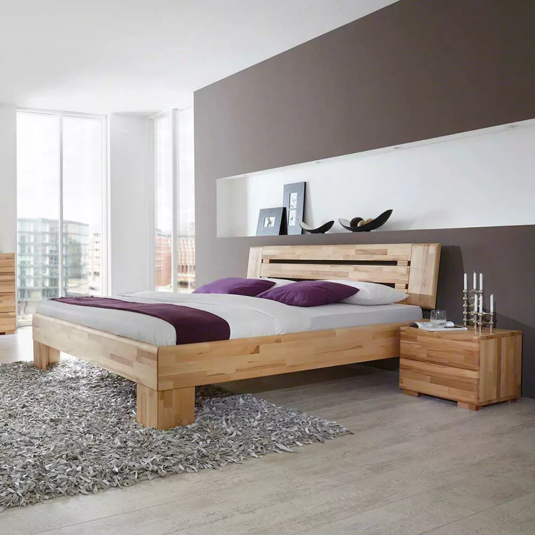 Ehebett mit Nachtkommoden Kernbuche Massivholz (dreiteilig) günstig online kaufen