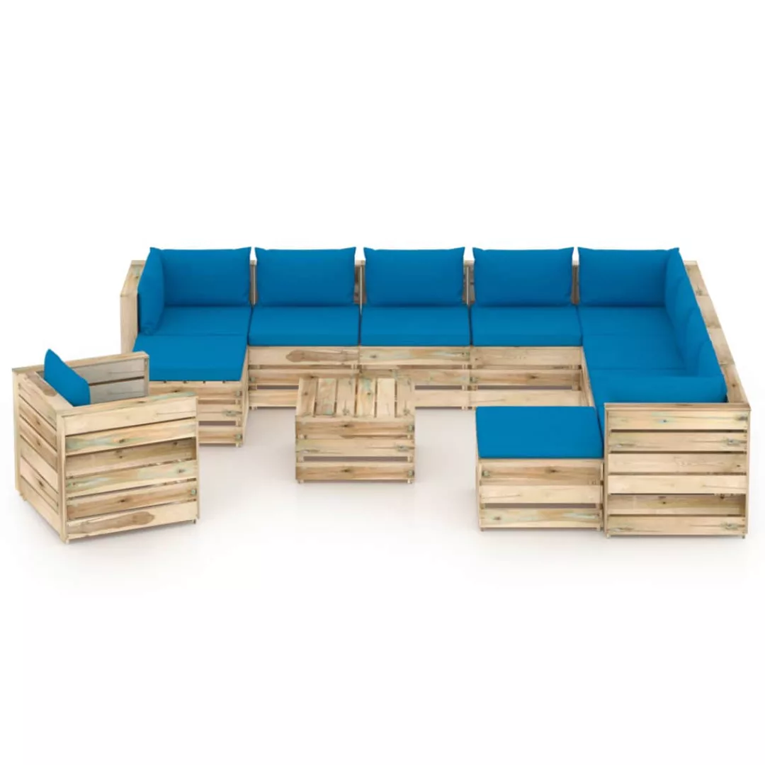 12-tlg. Garten-lounge-set Mit Kissen Grün Imprägniertes Holz günstig online kaufen