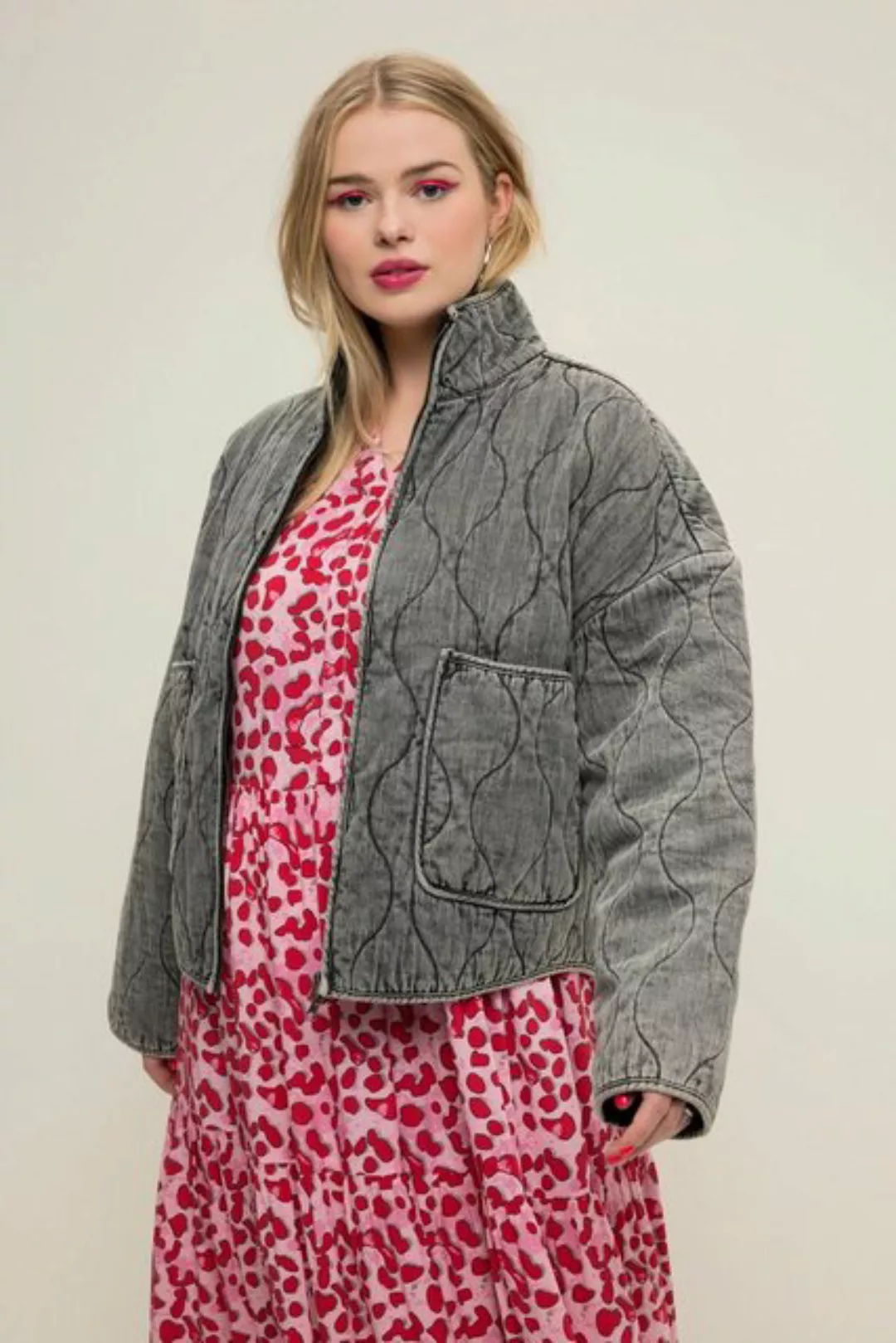 Studio Untold Kurzjacke Steppjacke oversized Vintage washed Stehkragen günstig online kaufen