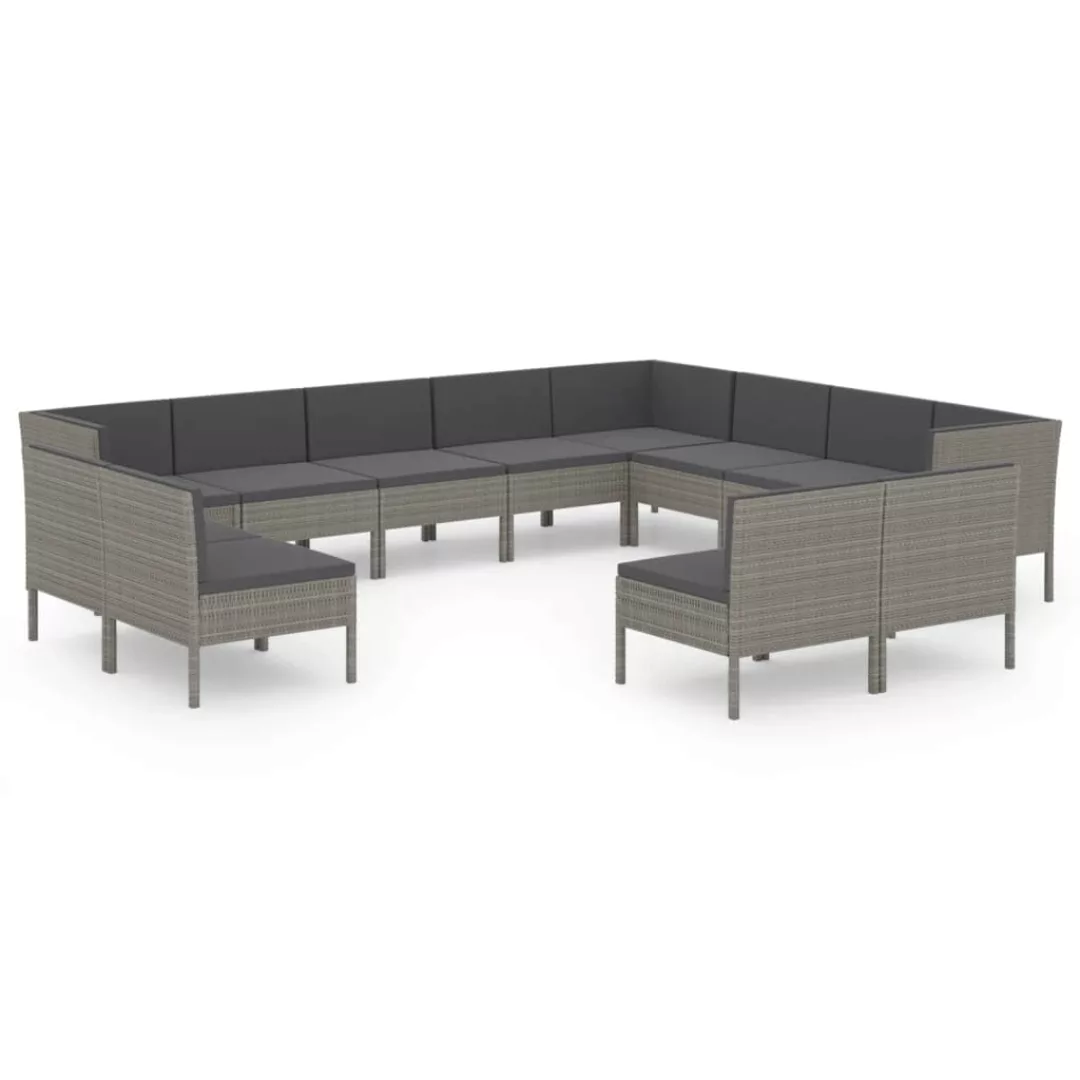 12-tlg. Garten-lounge-set Mit Auflagen Poly Rattan Grau günstig online kaufen