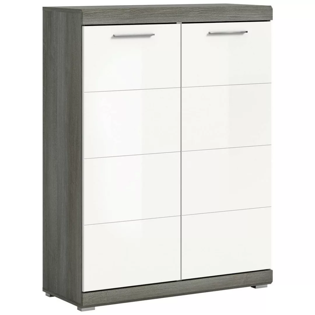 xonox.home Schuhschrank in Rauchsilber / Weiß Hochglanz - 90x120x37cm (BxHx günstig online kaufen