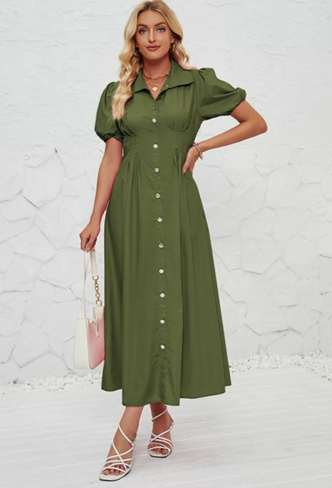 SEGUEN Sommerkleid Sommerlich lässige Kurzarmkleider mit Knopfleiste und Ta günstig online kaufen