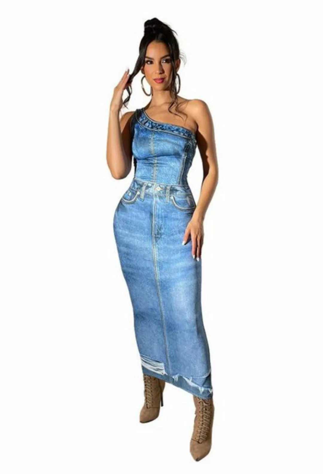 LOVGCCN Jeanskleid Retro Schmaler Jeansrock mit einer Schulter (Sexy rücken günstig online kaufen