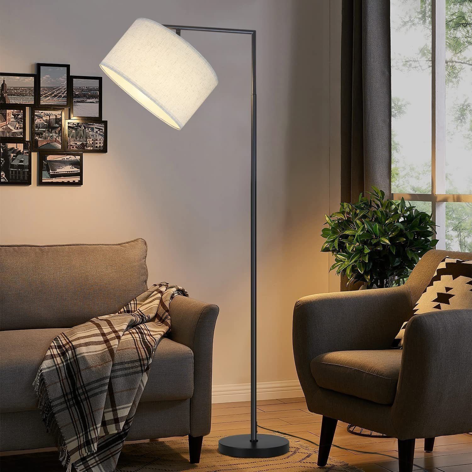 Nettlife Stehlampe Wohnzimmer Weiß/Schwarz Stoffschirm E27 günstig online kaufen
