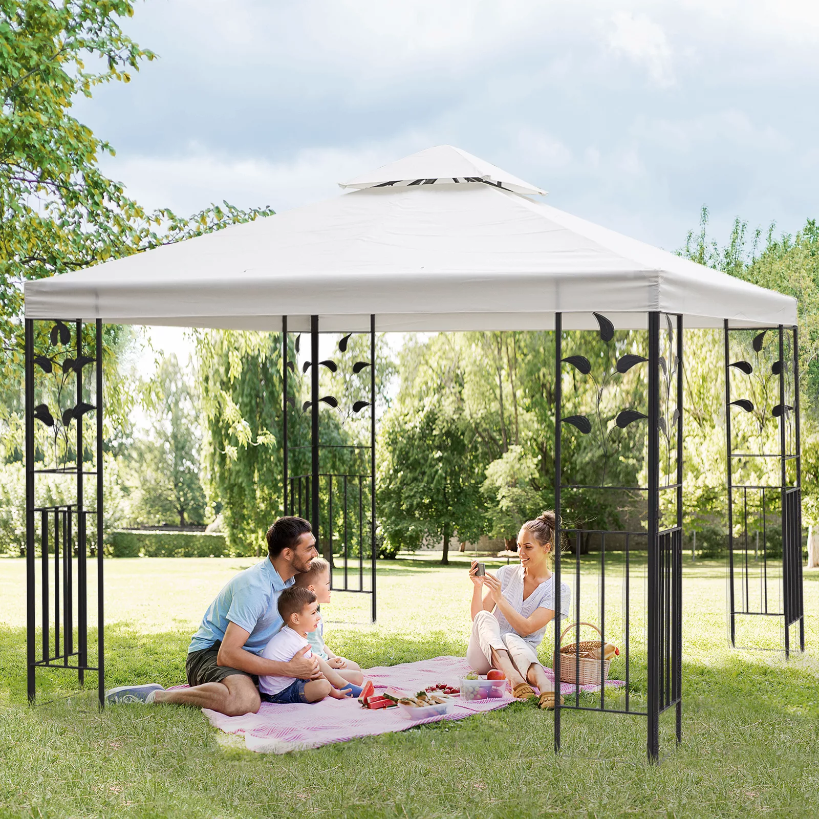 Outsunny Gartenpavillon mit Blatt-Design  Pavillon 2,95 x 2,95 m, Stahlrahm günstig online kaufen