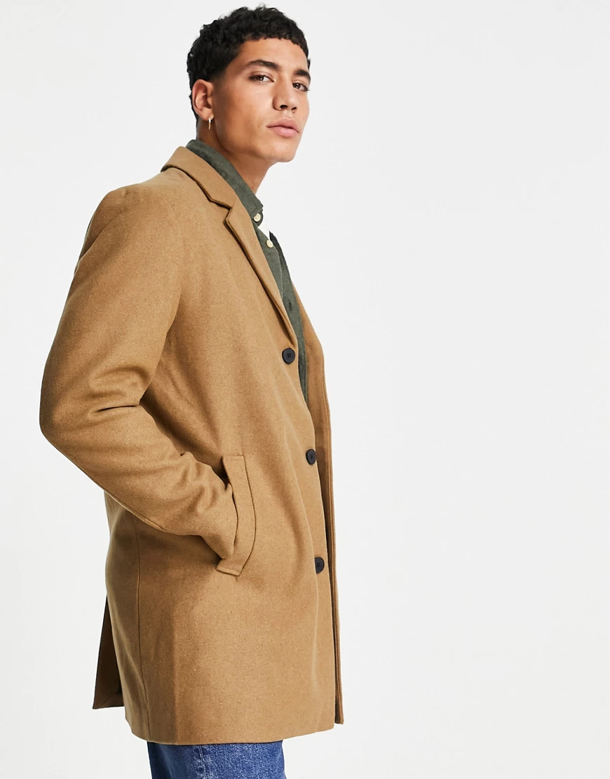 Jack & Jones Originals – Mantel aus Wollmischung in Hellbraun günstig online kaufen