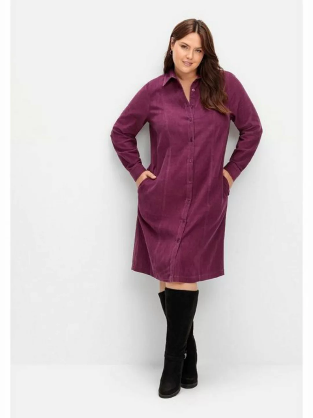Sheego Blusenkleid Große Größen aus weichem Cord, mit Krempelarm günstig online kaufen