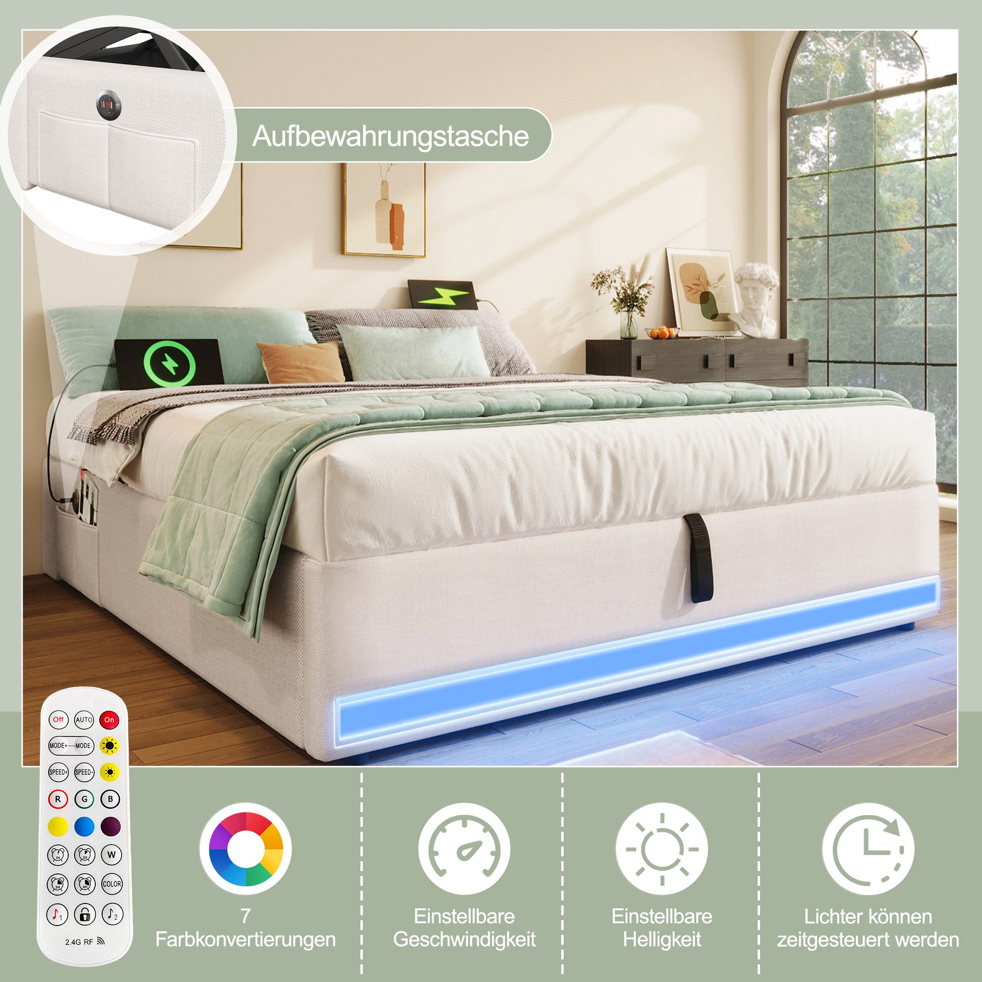 REDOM Polsterbett mit LED und USB/Typ-C günstig online kaufen
