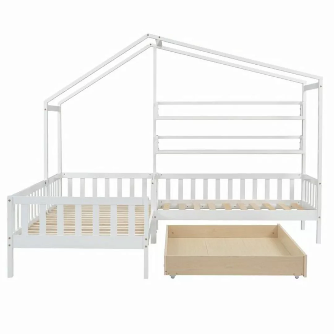 Celya Kinderbett Hausbett mit Schubladen und Regalen, 90x200cm und 70x140cm günstig online kaufen