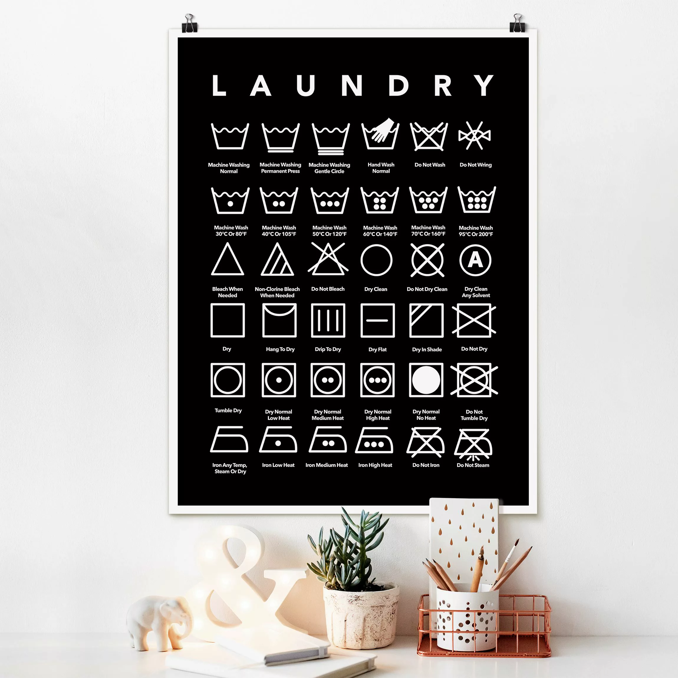 Poster Laundry Symbole Schwarz-Weiß günstig online kaufen