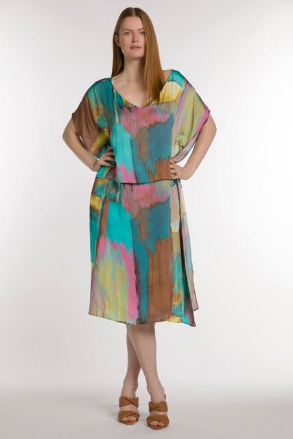 Ulla Popken Jerseykleid Midikleid Artwork Oversized V-Ausschnitt Halbarm günstig online kaufen